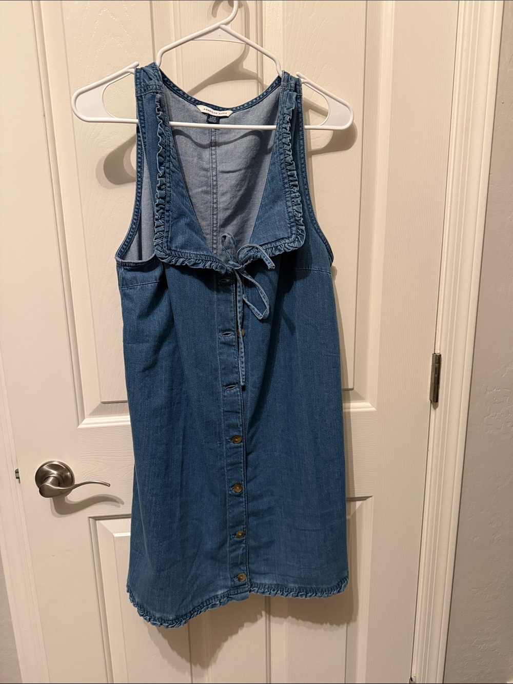 Like New American Eagle Denim Button-Front Sleeveless Dress - Blue